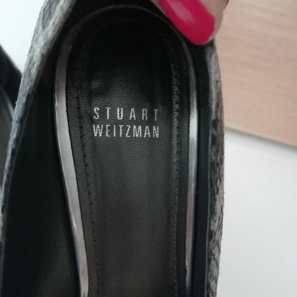 Stuart Weitzman Green Blue Snake Print Leather Pointed Toe 3.5" Heels 9.5 - Picture 15 of 17